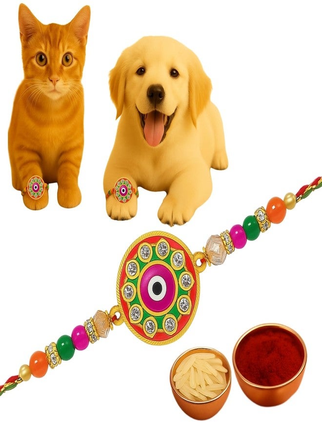 Sage Square Paw Bandhan Rakhi for Dog, Cat & Small Pets | Celebrate Bonds of Love This Raksha Bandhan | Cute Rakhi with Beads, Decorative Threads | Gift for Pet Lovers & Furry Companions (Type 24) - Image 1